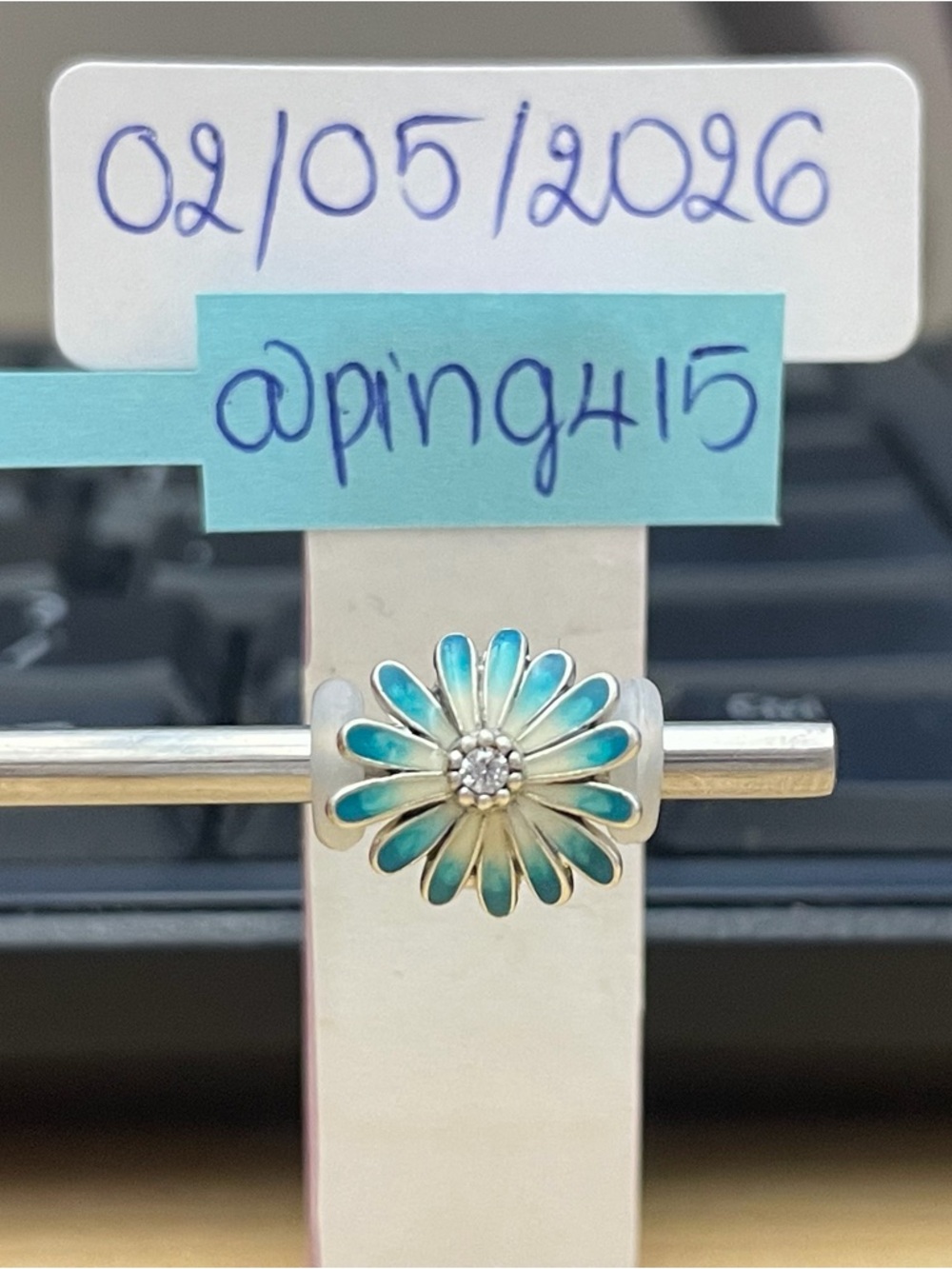 Pandora Blue Green Daisy Flower Charm